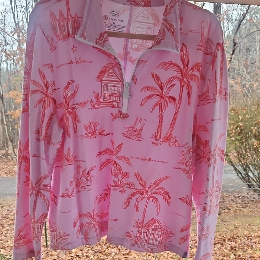 Talbots Pink Long Sleeve Tee with Tropical Print